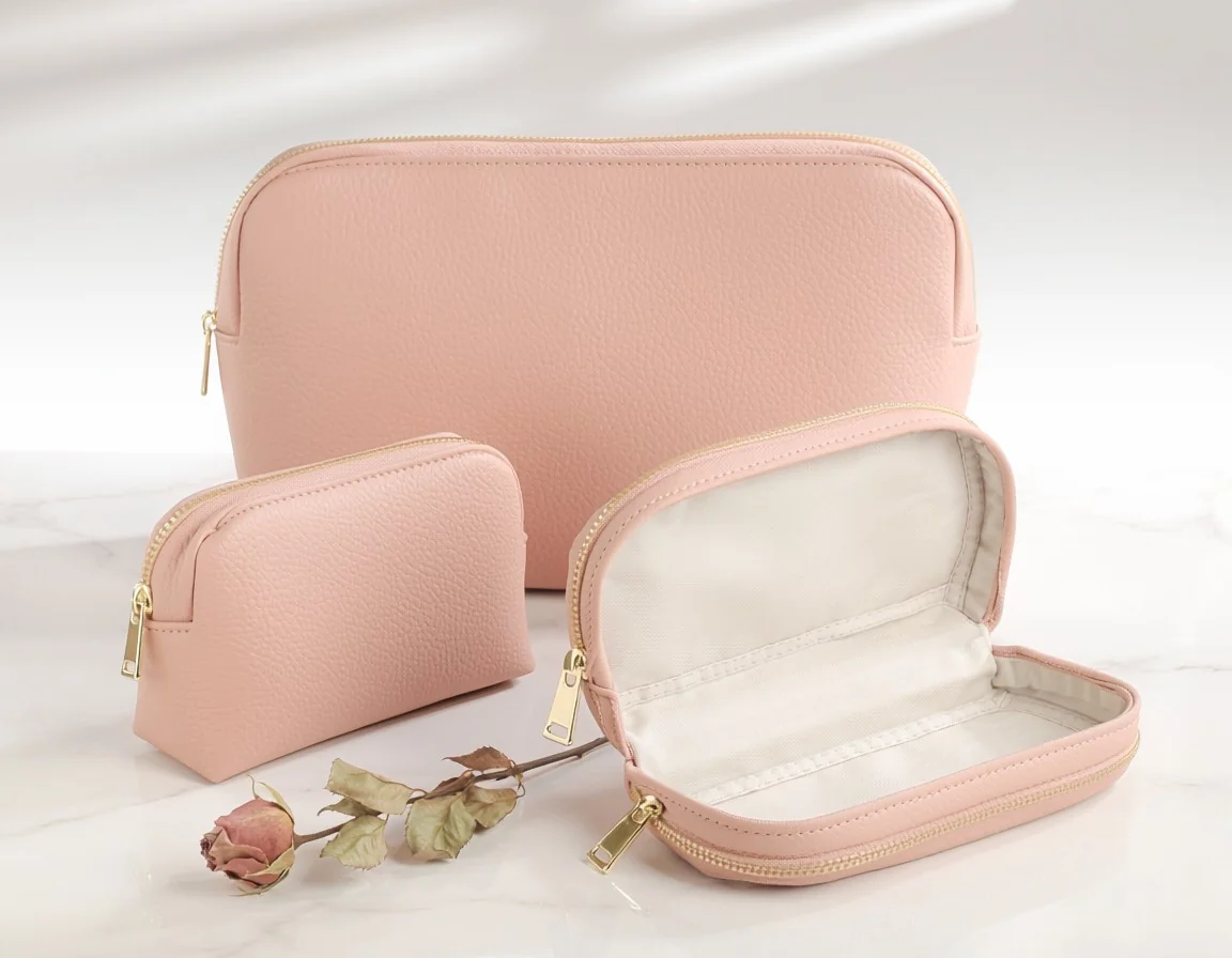 Pink cosmetic pouches and spa accessories styled for The Pink Edit sleepover theme
