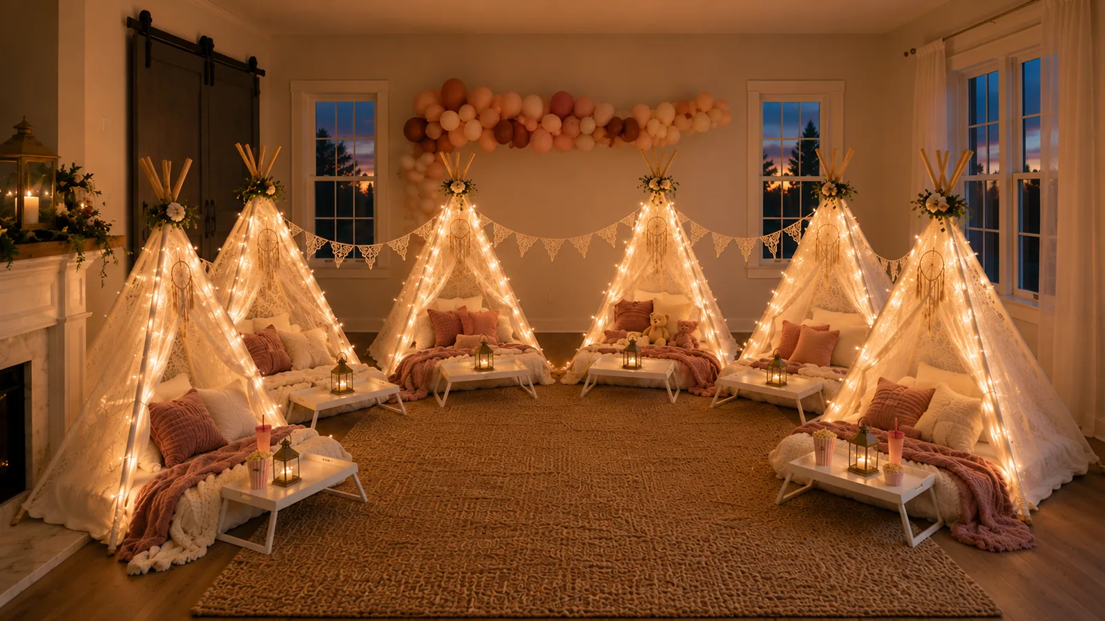 Six styled Posh & Pop teepee tents for the Signature Sleepover package